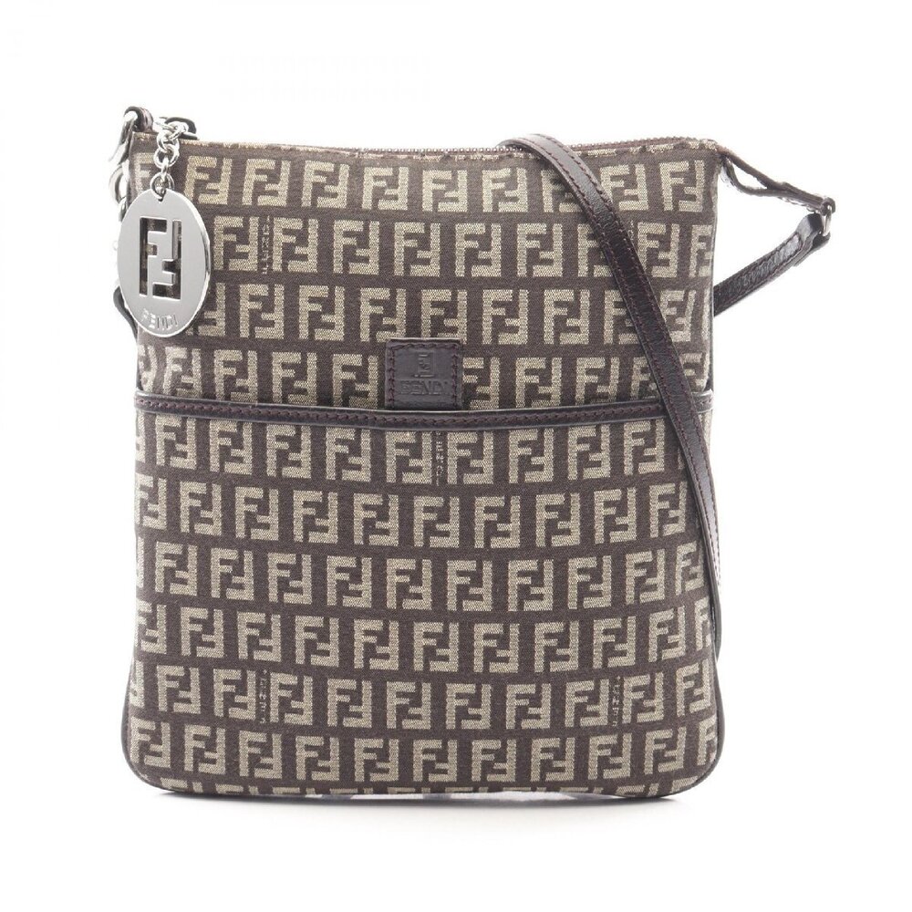 Fendi Zucchino Shoulder Bag Canvas Brown